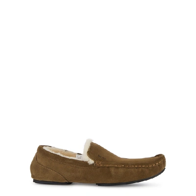 Shop Hugo Boss Relax Mocc Brown Shearling Slippers In Tan