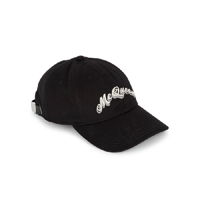 Shop Alexander Mcqueen Black Logo-embroidered Twill Cap In Black And White
