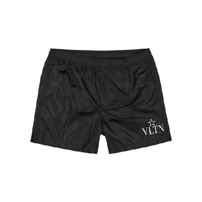 Shop Valentino Vltnstar Printed Black Swim Shorts In Black And White