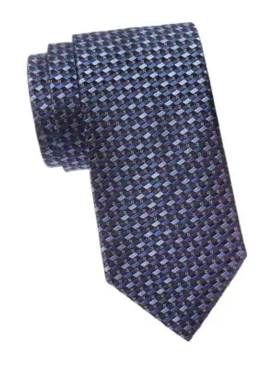 Shop Ermenegildo Zegna Tile Silk Tie In Blue