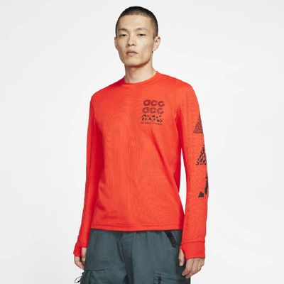 Shop Nike Acg Long-sleeve Waffle Top In Red