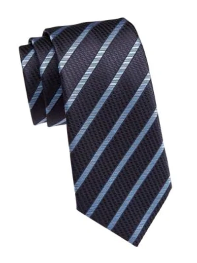 Shop Ermenegildo Zegna Silk Textured Stripe Tie In Navy