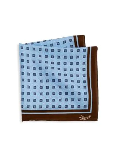 Shop Ermenegildo Zegna Men's Medallion Silk Pocket Square In Blue Brown