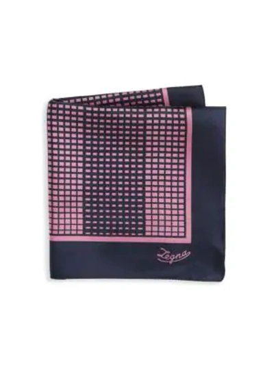 Shop Ermenegildo Zegna Men's Grid Print Silk Pocket Square In Pink