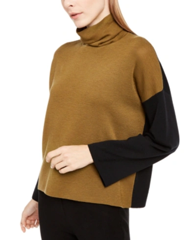 Shop Eileen Fisher Wool Colorblocked Turtleneck Sweater, Regular & Petite Sizes In Gold Leaf