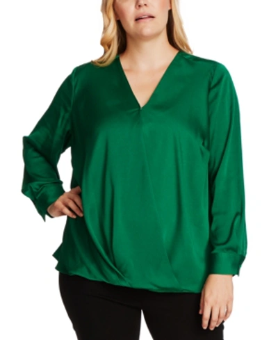 Shop Vince Camuto Plus Size Wrap-front Blouse In Everglade