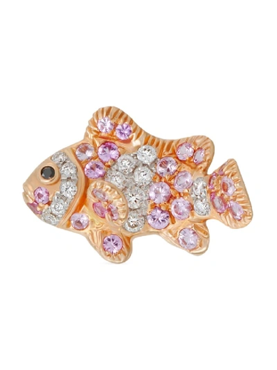 Shop Mio Harutaka Orange Sapphire & Diamond Small Fish Earring In Not Applicable