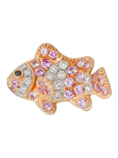 Shop Mio Harutaka Orange Sapphire & Diamond Small Fish Earring In Not Applicable