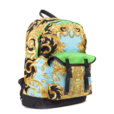 Shop Versace Multicolor Nylon Baroque Print Backpack In Brown