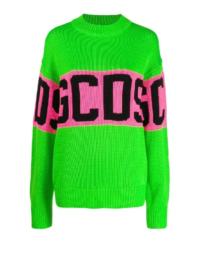 Shop Gcds Logo Neon Wool Blend Sweater In Green