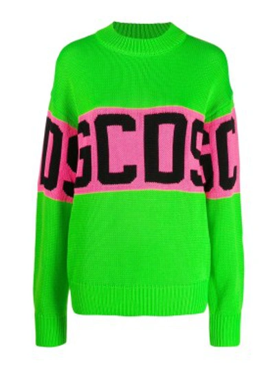 Shop Gcds Logo Neon Wool Blend Sweater In Green