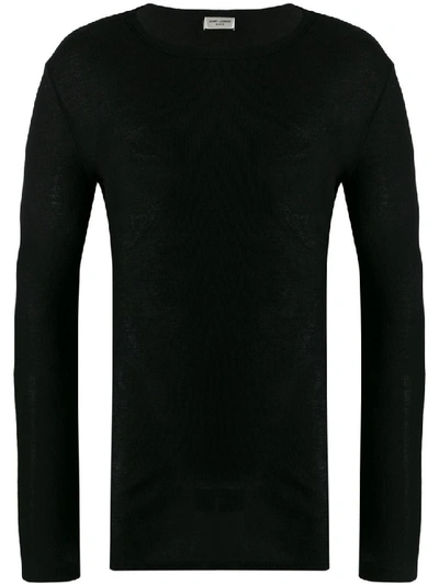 Shop Saint Laurent Long Sleeve Ribbed T-shirt In Black
