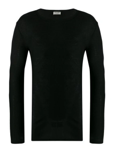 Shop Saint Laurent Long Sleeve Ribbed T-shirt In Black