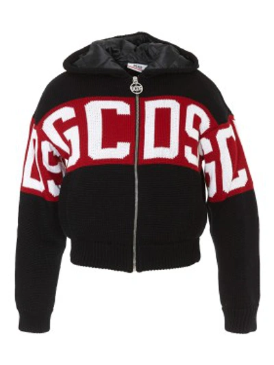 Shop Gcds Logo Intarsia Wool Blend Jacket In Black