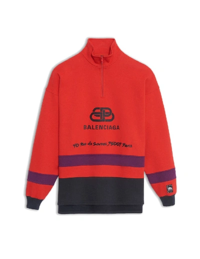 Shop Balenciaga Red Cotton Zip Collar Sweatshirt