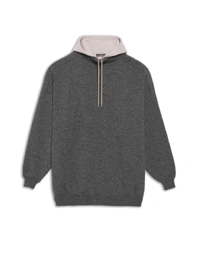 Shop Balenciaga Grey Wool Hooded Sweater