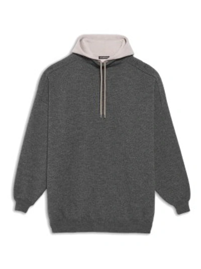 Shop Balenciaga Grey Wool Hooded Sweater