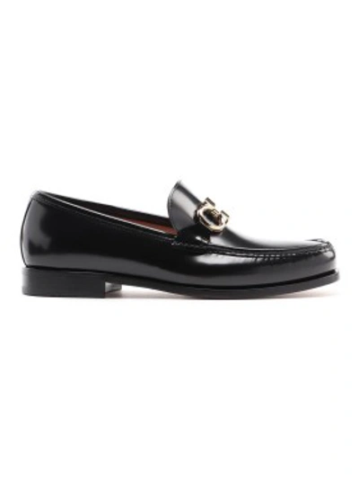 Shop Ferragamo Rolo Brushed Leather Loafers In Black