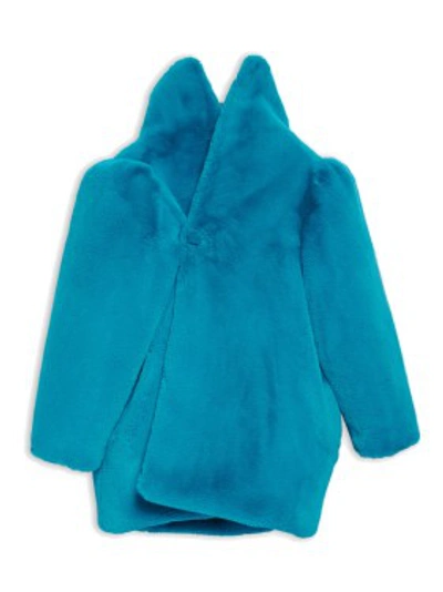 Shop Balenciaga Petrol Blue Faux Fur Jacket