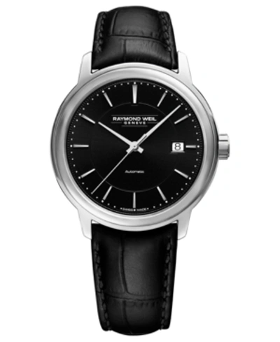 Shop Raymond Weil Men's Swiss Automatic Maestro Black Leather Strap Watch 40mm