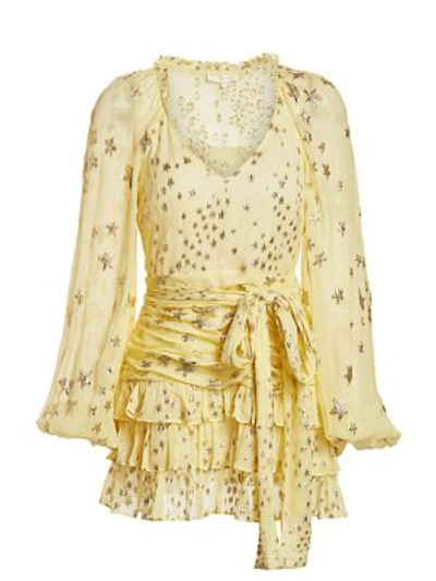 Shop Loveshackfancy Women's Rina Star Metallic Silk-blend Mini Dress In Sunflower
