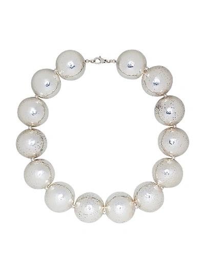 Shop Bottega Veneta Hammered Sphere Silver Necklace