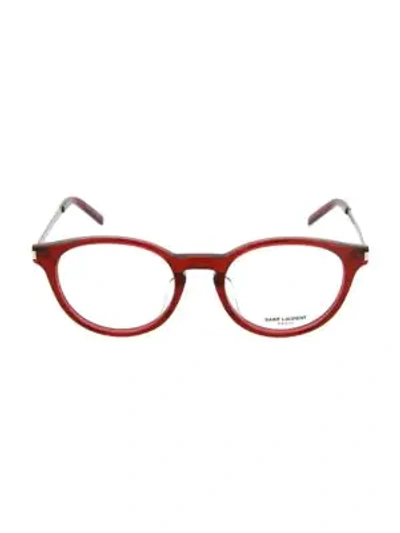 Shop Saint Laurent 49mm Panthos Core Optical Glasses In Red Silver
