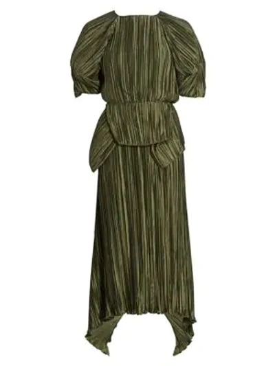 Shop Cult Gaia Nadira Pleated Puff Sleeve Maxi Dress In Cypress