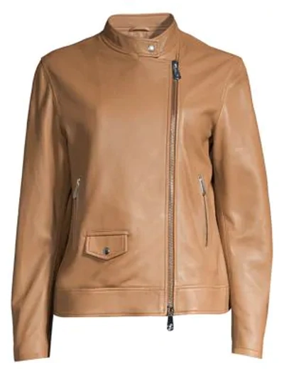 Shop Peserico Asymmetric Leather Bomber In Cafe