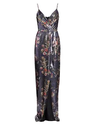 ml Monique Lhuillier Women's Sleeveless Floral Sequin Gown In Gold ...