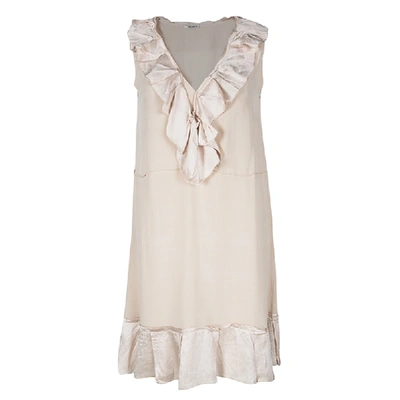 Pre-owned Miu Miu Blush Pink Silk Ruffle Detail Sleeveless Dress M