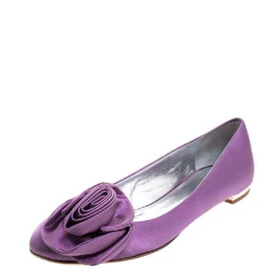 Pre-owned Giuseppe Zanotti Guissepe Zanotti Purple Satin Rose Detail Ballet Flats Size 37.5