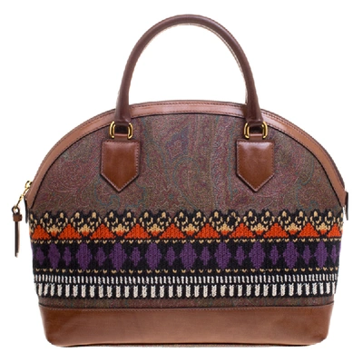 Pre-owned Etro Multicolor Paisley Printed Coated Canvas Crochet Detail Satchel