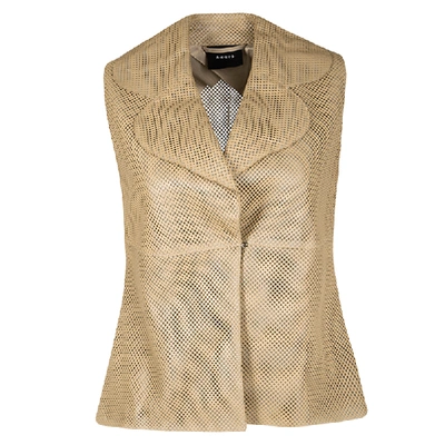 Pre-owned Akris Beige Perforated Lamb Leather Sleeveless Vest M