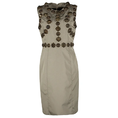 Pre-owned Burberry Beige Metal Embellished Sleeveless Dress M