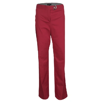 Pre-owned Ferragamo Red Button Detail Straight Fit Pants L
