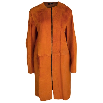 Pre-owned Joseph Orange Fur Kangaroo Skin Zip Front Sydney Coat M