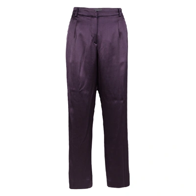 Pre-owned Alberta Ferretti Purple Silk Satin Wide Leg Trousers M