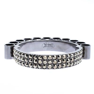 Pre-owned Mawi Retrospective Embedded Crystal Hematite Plated Tube Cuff Bracelet 19cm In Grey