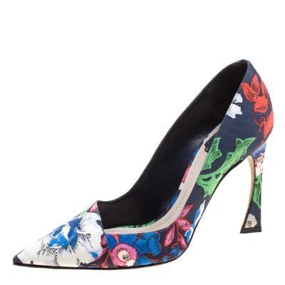 Pre-owned Dior Floral Printed Canvas Pointed Toe Pumps Size 37 In Multicolor