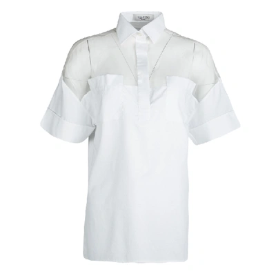 Pre-owned Valentino White Cotton Sheer Yoke Detail Short Sleeve Shirt S