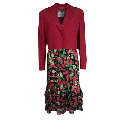 Pre-owned Moschino Couture Multicolor Cherry Print Bottom Ruffle Detail Dress And Blazer Set M