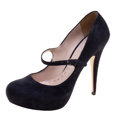 Pre-owned Miu Miu Dark Blue Suede Mary Jane Pumps Size 39