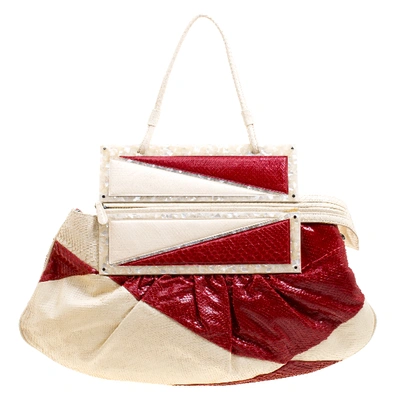 Pre-owned Fendi Off White/red Python To You Convertible Clutch Bag