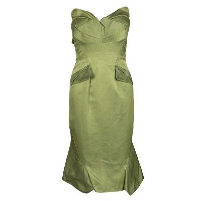 Pre-owned Zac Posen Ss'13 Linden Green Strapless Dress S