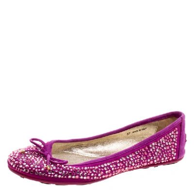 Pre-owned Jimmy Choo Purple Crystal Embellished Satin Weber Ballet Flats Size 37