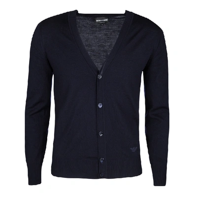 Pre-owned Emporio Armani Navy Blue Wool Ribbed Trim Cardigan S