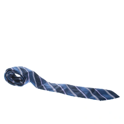 Pre-owned Ermenegildo Zegna Blue And Purple Striped Silk Tie In Multicolor
