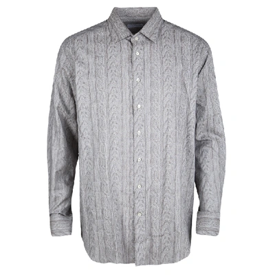 Pre-owned Etro Grey Printed Long Sleeve Button Front Shirt Xl