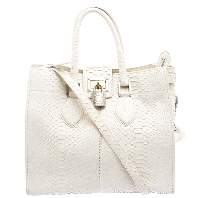 Pre-owned Roberto Cavalli Off White Python Florence Tote